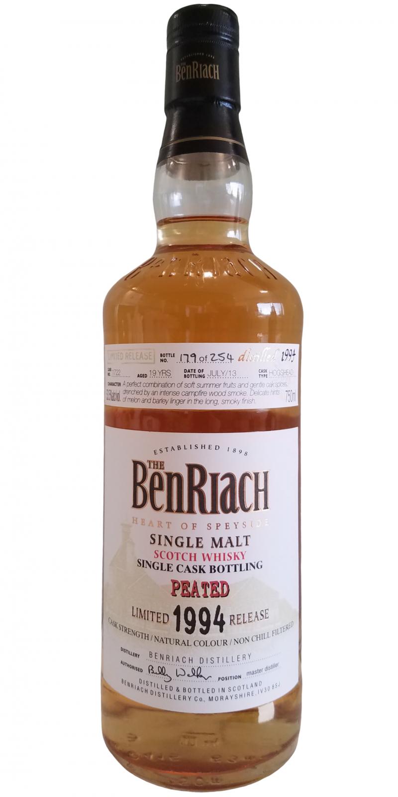 Benriach 19Yr 1994-2013 #1722 (Peated Limited Release 2014) 700ml