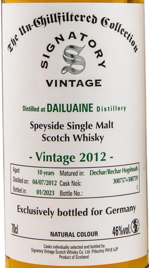 Dailuaine 10Yr 2012-2023 Unchillfiltered Series by Signatory 700ml