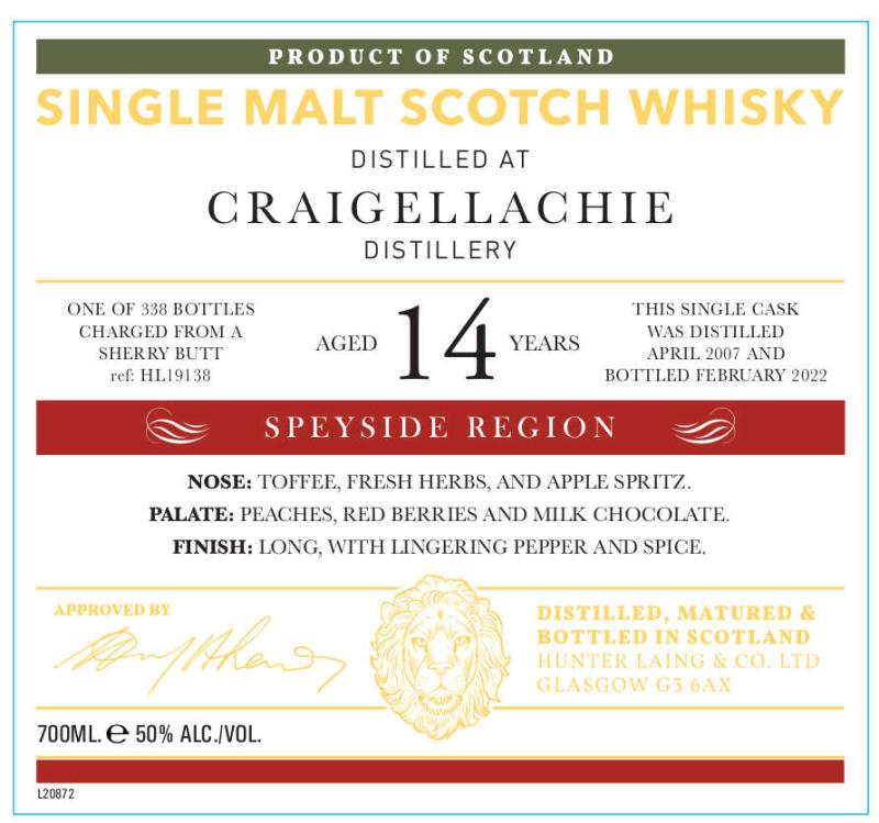 Craigellachie 14Yr 2007-2022 (Old Malt Cask) 700ml