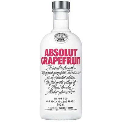 Absolut Grapefruit vodka 700ml bottle with pink text and clear glass design