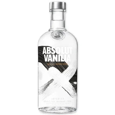 Absolut Vanilla vodka bottle with white label and black brushstroke design
