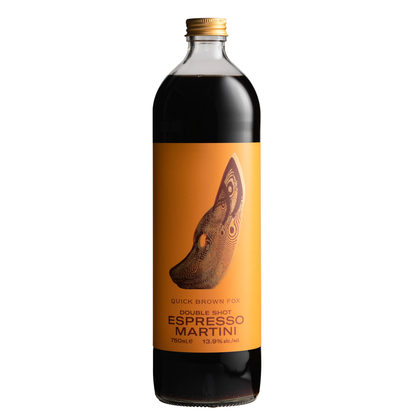 Quick Brown Fox Double Shot Espresso Martini 750mL bottle with orange label and fox design