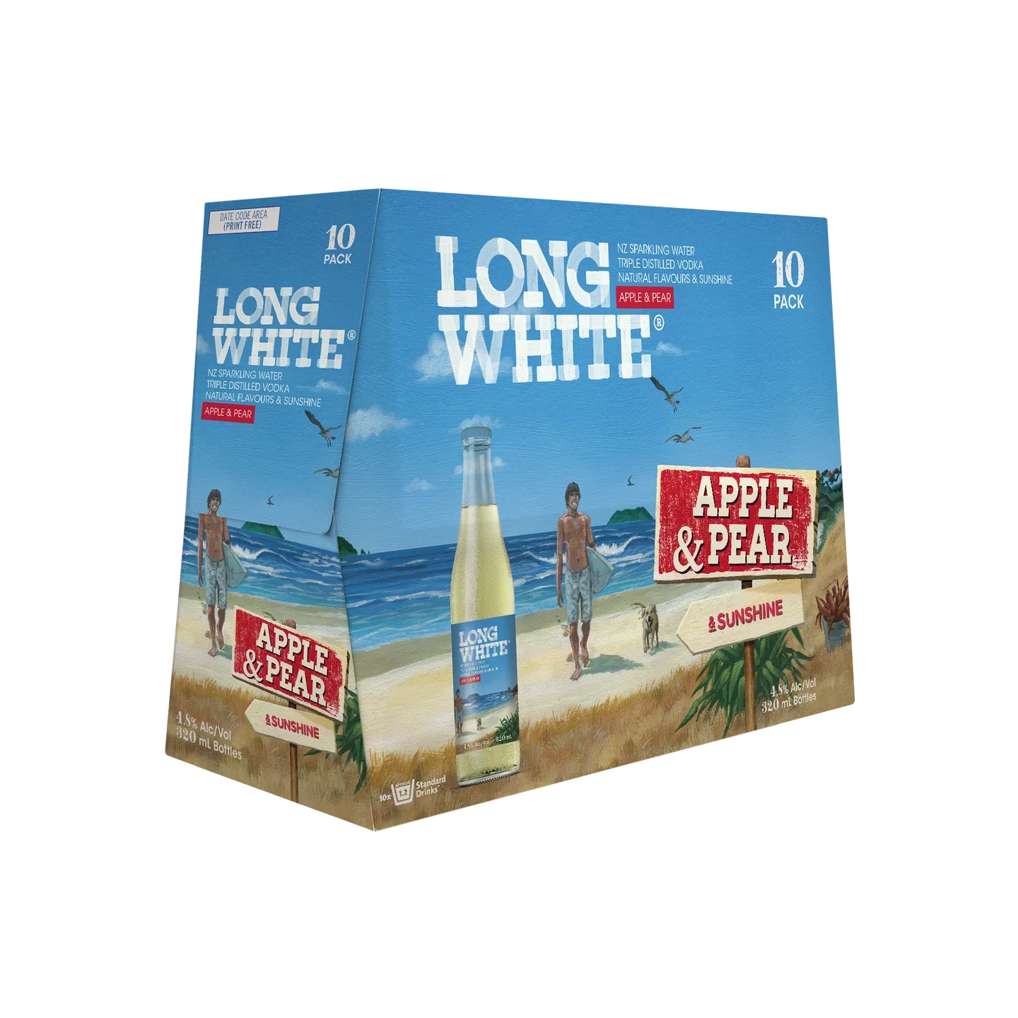 Long White Vodka Apple & Pear 4.8% Bottles 10x320ml - NZ Liquor Online
