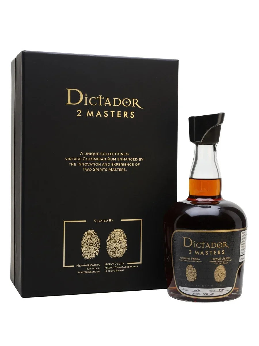 Dictador 2 Masters 39-year vintage Colombian rum in gift box with gold accents