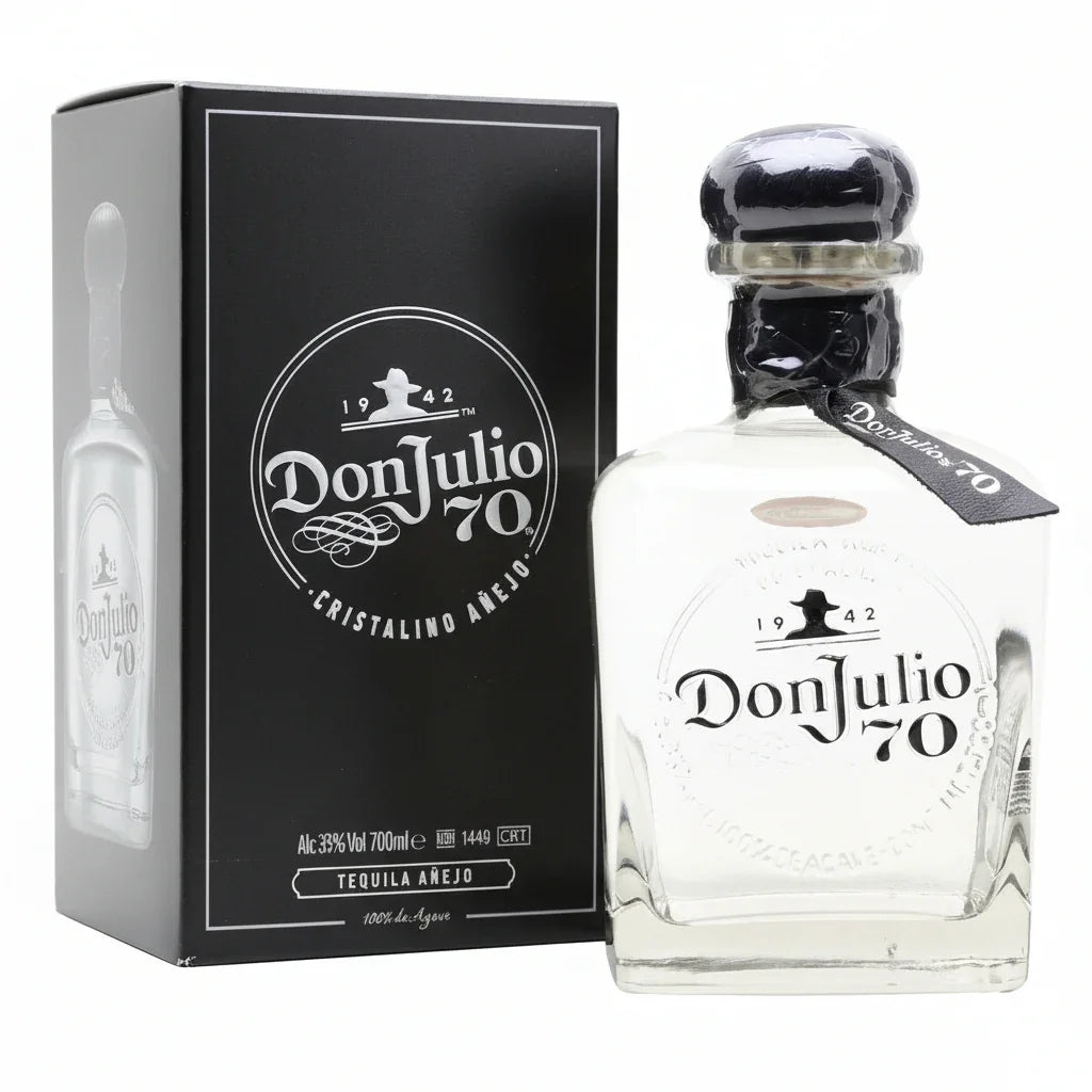 Don Julio 70 Añejo Cristalino tequila bottle with branded box, 700ml agave spirit