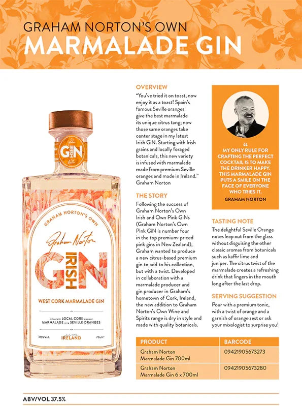 Graham Norton's Own Marmalade Gin 37.5% 700ml - NZ Liquor Online