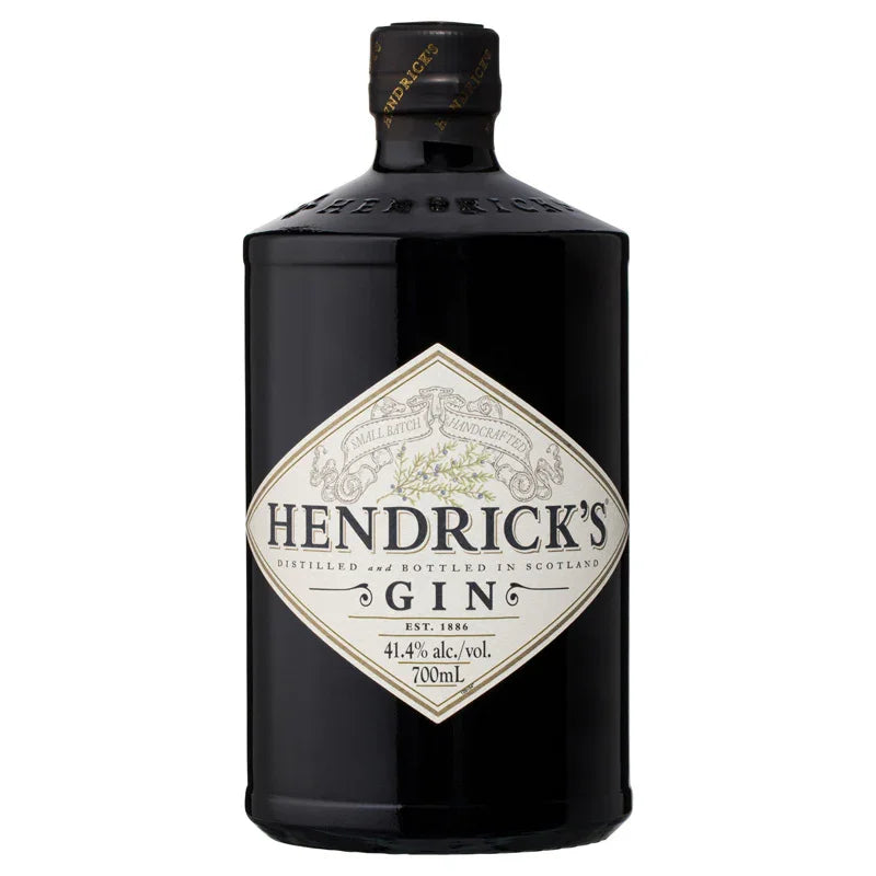 Hendrick's gin 700ml bottle with white label, 41.4% alcohol, distilled in Scotland