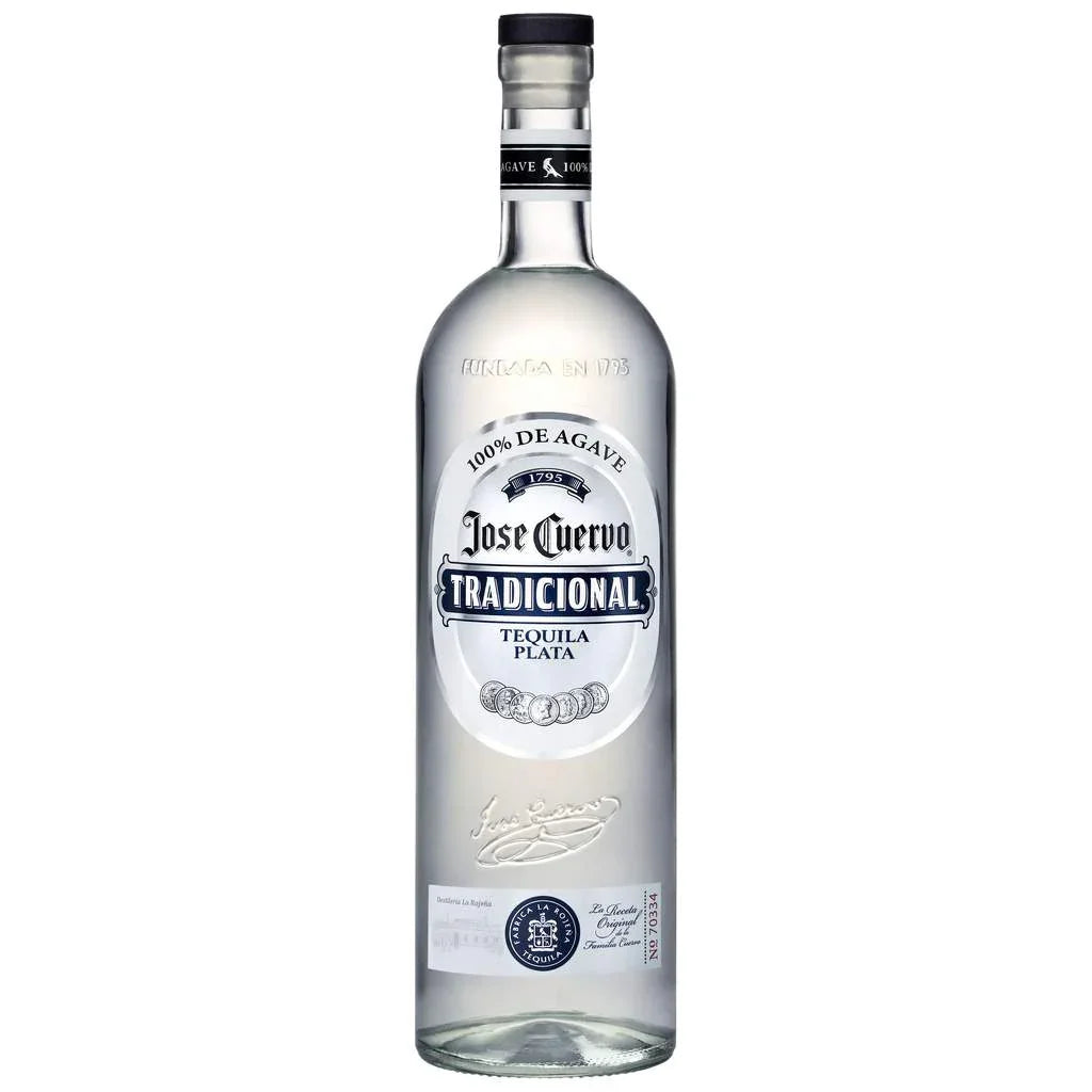 Jose Cuervo Tradicional Silver Tequila bottle, clear label, premium spirits product