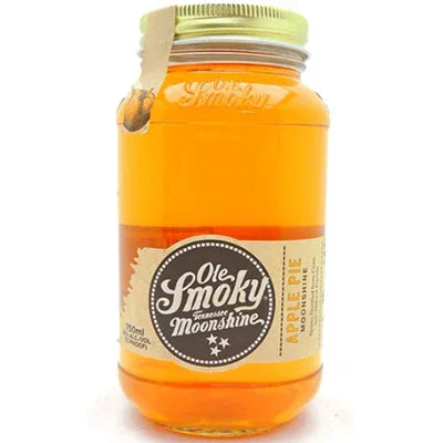 Ole Smoky Apple Pie Moonshine jar with golden liquor and label, spirits product