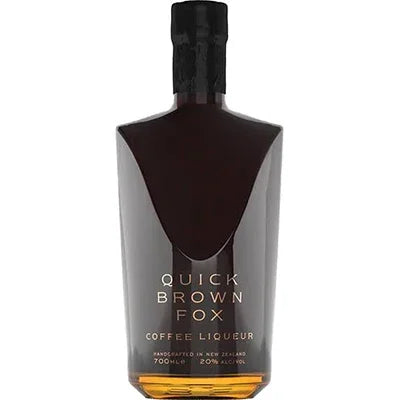 Quick Brown Fox coffee liqueur 700ml bottle with dark glass and gold text label