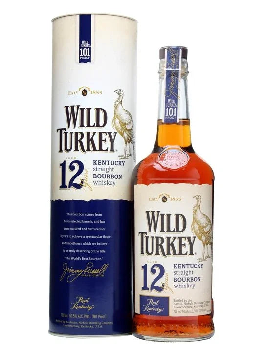 Wild Turkey 12 Year Kentucky straight bourbon whiskey bottle and gift packaging