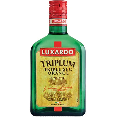 Green bottle of Luxardo Triplum Triple Sec Orange liqueur with gold label