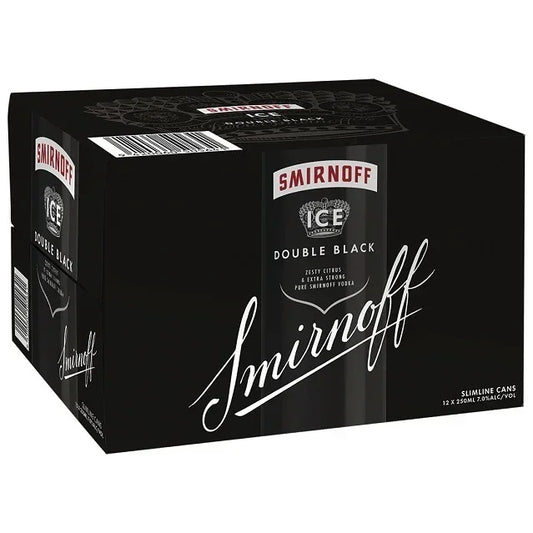 Smirnoff 7% Ice Double Black Vodka 250ml 12 Pack Cans - NZ Liquor Online