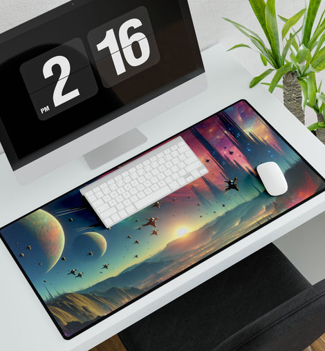 Alien Invasion Desk Mat - Vibrant Space Design for Gamers and Creatives