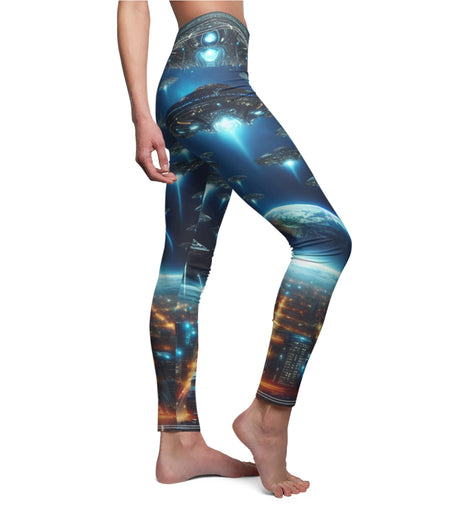 Leggings casuales con estampado cósmico de extraterrestre para mujer: ropa deportiva con estampado cósmico