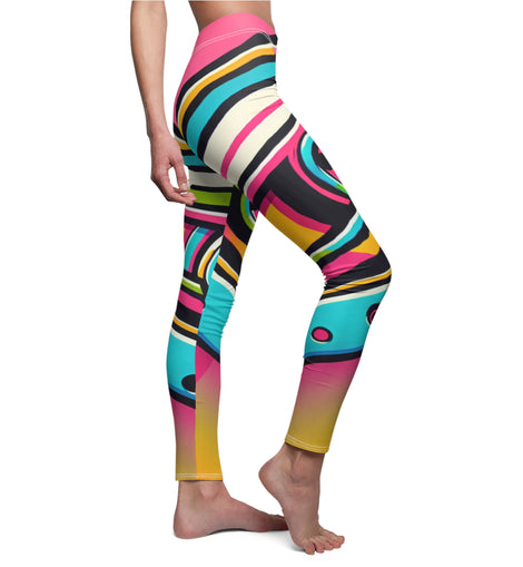 Retro Cassette Tape Leggings for Women - Colorful Activewear