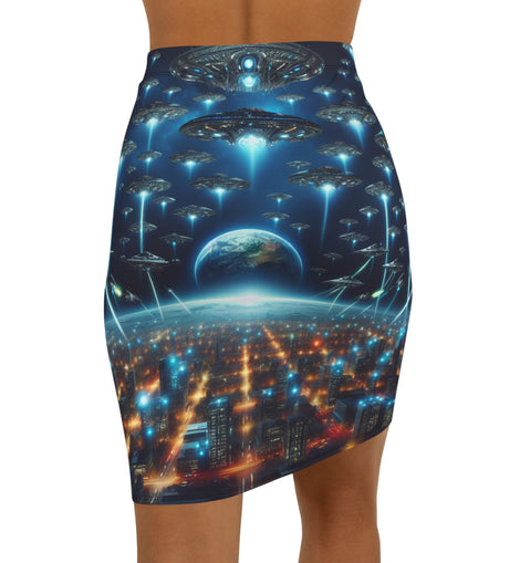 Falda tubo de cintura media con estampado de extraterrestres cósmicos: estilo futurista para amantes de la ciencia ficción