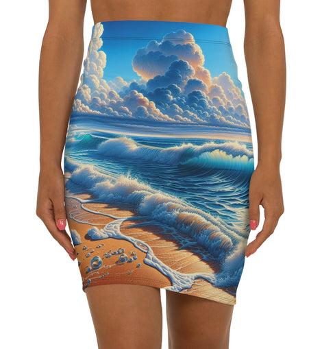 Falda tubo de cintura media con estampado de olas del océano: inspirada en la playa