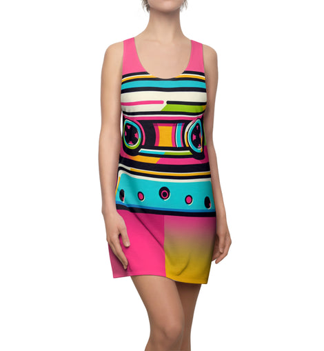 Retro Cassette Racerback Dress - Stylish Summer Wear for Casual Outings & Festivals