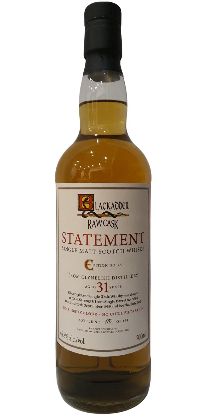 Clynelish 31Yr 1989-2021 #6094 Raw Cask by Blackadder 700ml