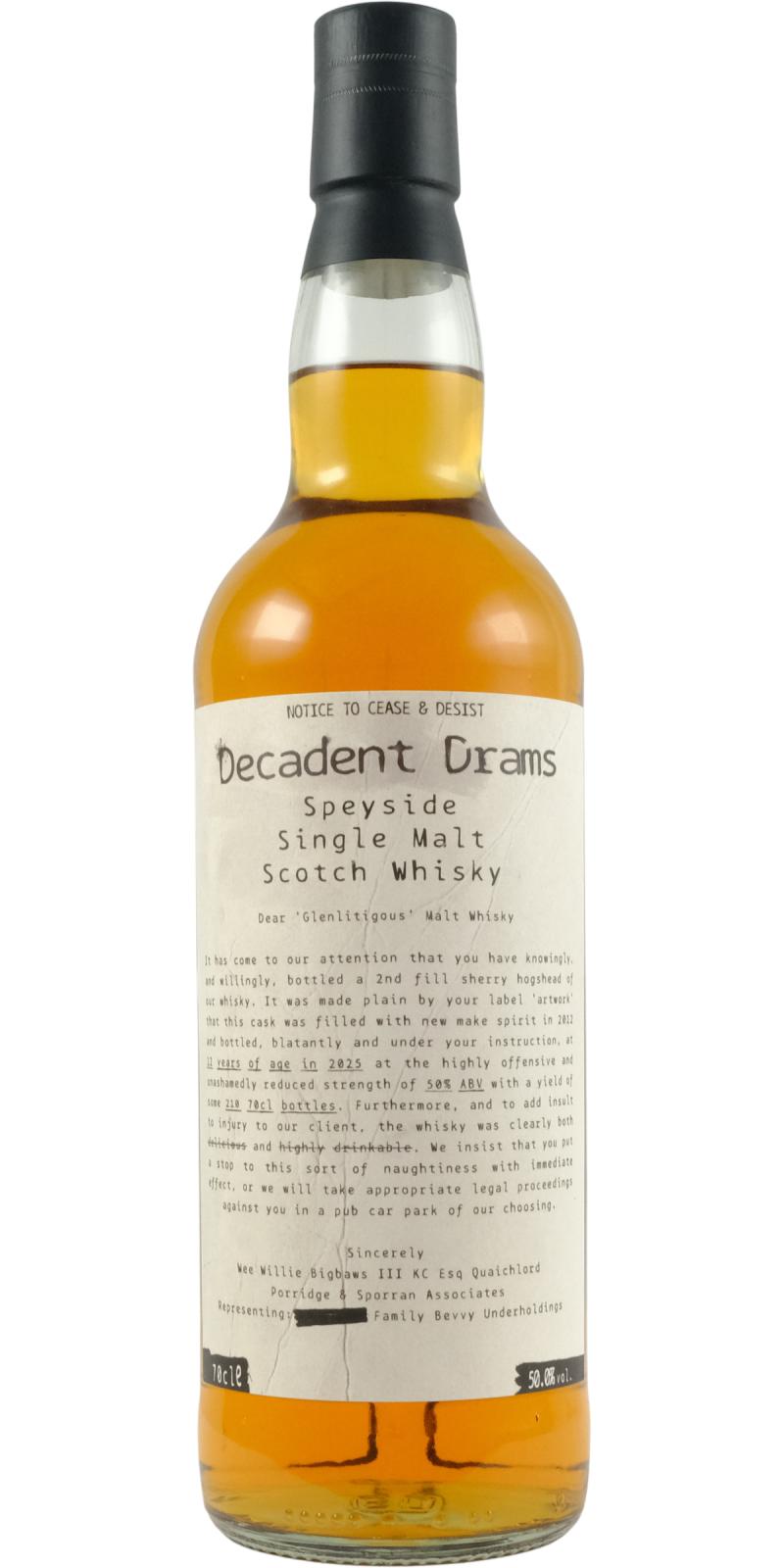 Glenlitigious 12Yr 2012-2025 Decadent Drams by Decadent Drinks 700ml