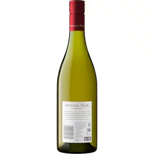 Shingle Peak Chardonnay wine bottle with red cap, premium New Zealand white wine