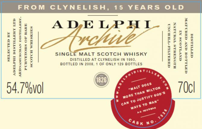 Clynelish 15Yr 1993-2008 by Adelphi 700ml