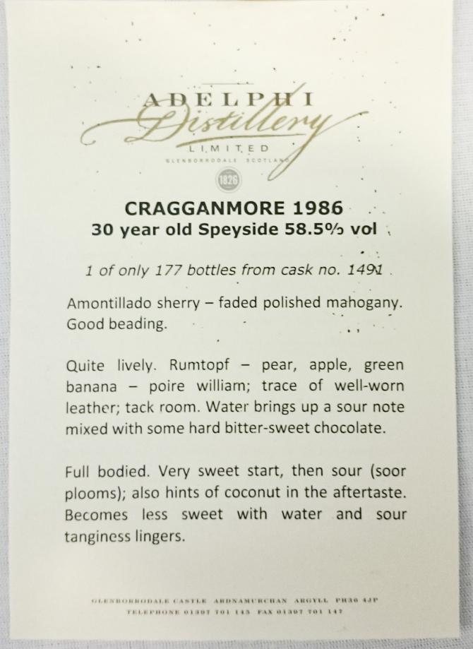 Cragganmore 30Yr 1986-2016 #1491 (Adelphi)