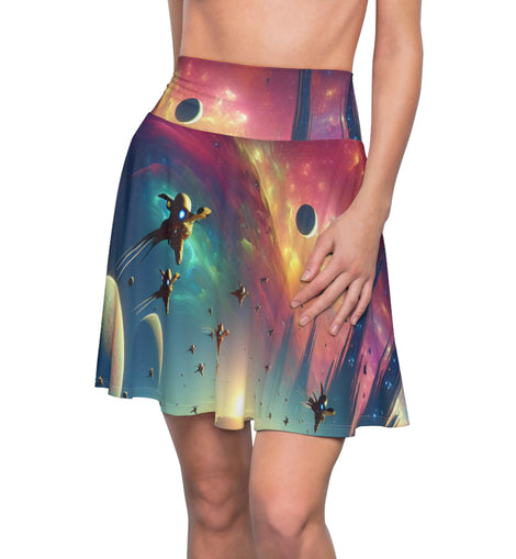 Falda skater con estampado cósmico para mujer | Moda con temática espacial para amantes de la ciencia ficción