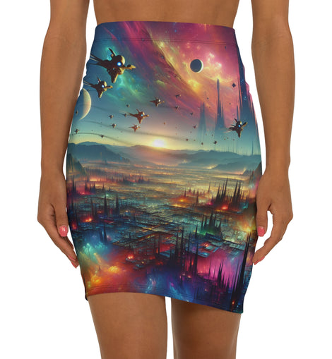 Falda tubo de cintura media para mujer de Cosmic Fantasy: diseño de paisaje de ciencia ficción