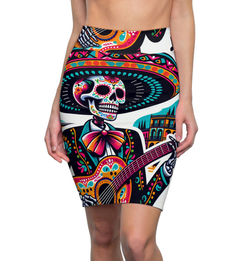 Mexican Skeleton Pencil Skirt - Day of the Dead Style