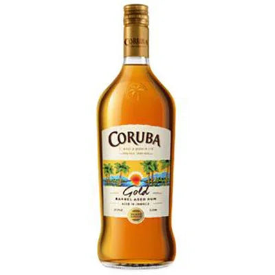 Coruba Gold Caribbean rum bottle with tropical label and amber liquid