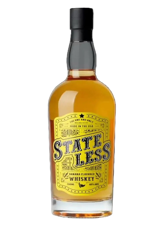 State Less Banana Flavored Whiskey bottle, golden spirit, 700ml, 40% ABV, USA-made