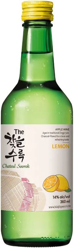 Lemon-flavored Chateul Soorok apple wine in green bottle, 360ml, 14% alc/vol