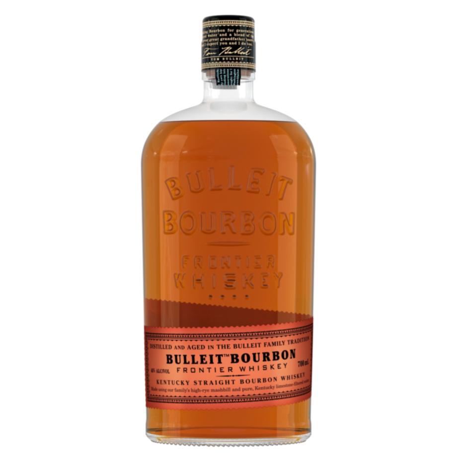 Bulleit Bourbon Frontier Whiskey bottle, Kentucky straight bourbon, 700ml, amber spirit