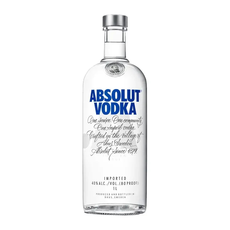 Absolut Vodka 1L bottle, 40% alcohol, imported premium spirit from Sweden for cocktails and drinks