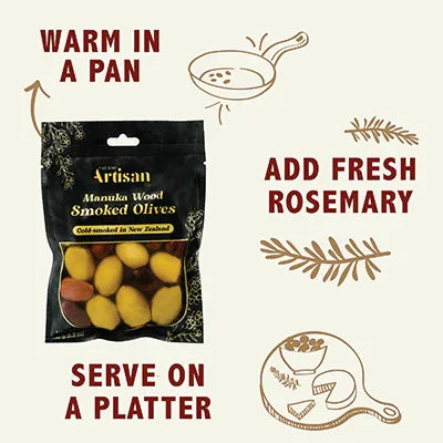 Kiwi Artisan Manuka Wood Smoked Olives 150g - NZ Liquor Online