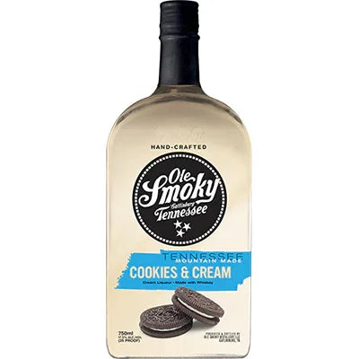 Ole Smoky Tennessee Cookies & Cream liqueur bottle with cookies on label, 750ml