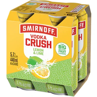Smirnoff Vodka Crush Lemon Lime 5.7% 440ml 4 Pack Cans - NZ Liquor Online