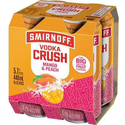 Smirnoff Vodka Crush Mango Peach 5.7% 440ml 4 Pack Cans - NZ Liquor Online