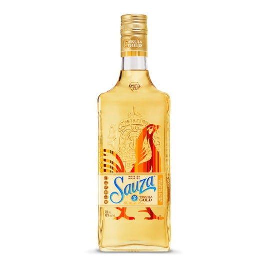 Sauza Tequila Gold bottle with golden liquid and rooster label, premium spirit for cocktails