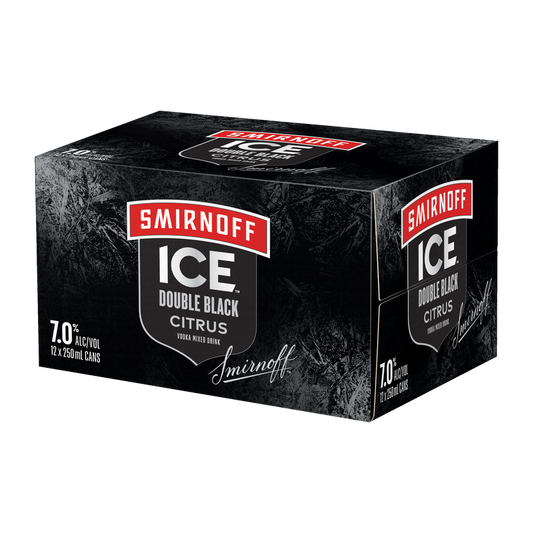 Smirnoff 7% Ice Double Black Citrus Vodka 250ml 12 Pack Cans
