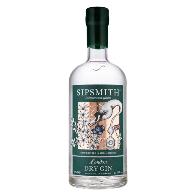Sipsmith London Dry Gin bottle with botanical label, handcrafted small batch spirit
