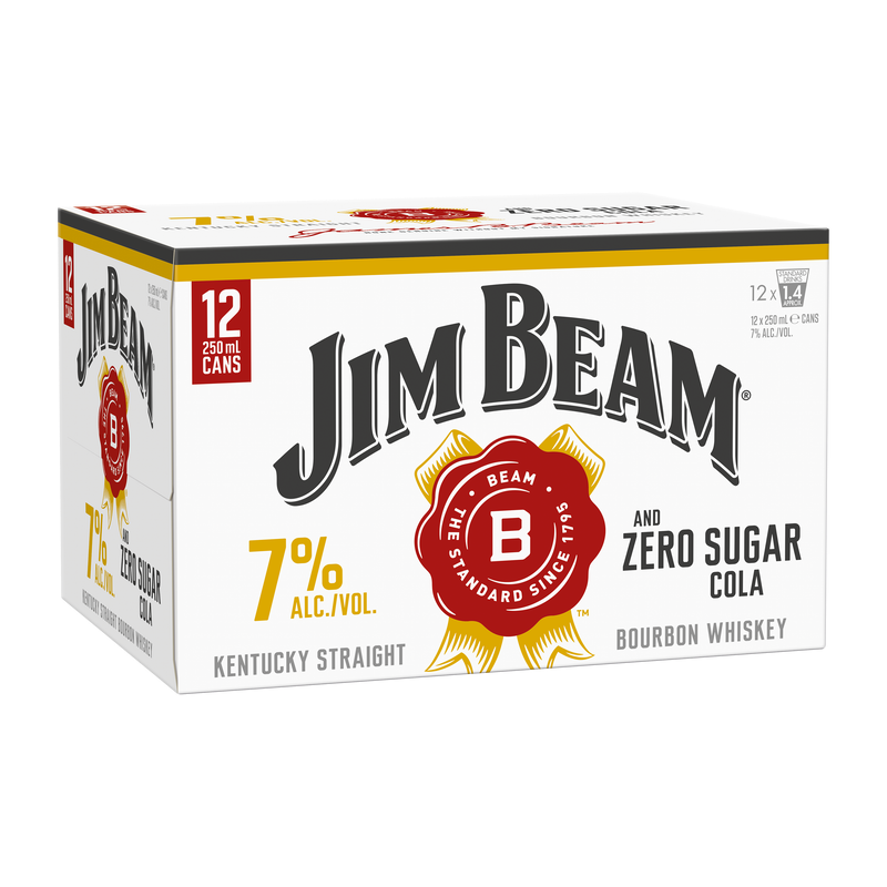 Jim Beam Gold Bourbon & Cola 7% 12pk Cans 250ml - NO SUGAR