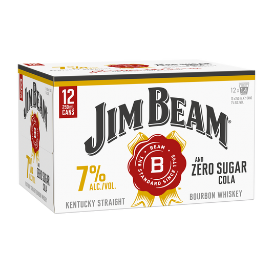 Jim Beam Gold Bourbon & Cola 7% 12pk Cans 250ml - NO SUGAR