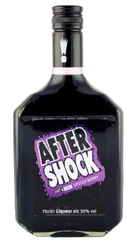 Aftershock Black Spiced Berry liqueur bottle with purple label, 30% alcohol, 700ml