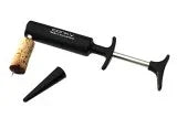 Wine bottle air pump cork remover with cork and stopper on white background