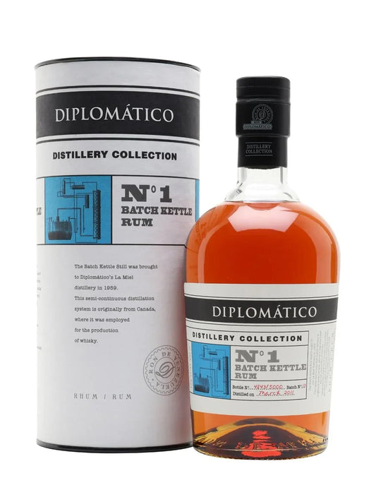 Diplomático Distillery Collection No 1 Batch Kettle Rum bottle and packaging, premium rum