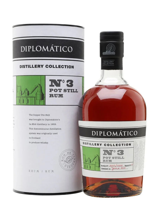 Diplomatico Distillery Collection No. 3 Pot Still Rum bottle and packaging, premium spirits