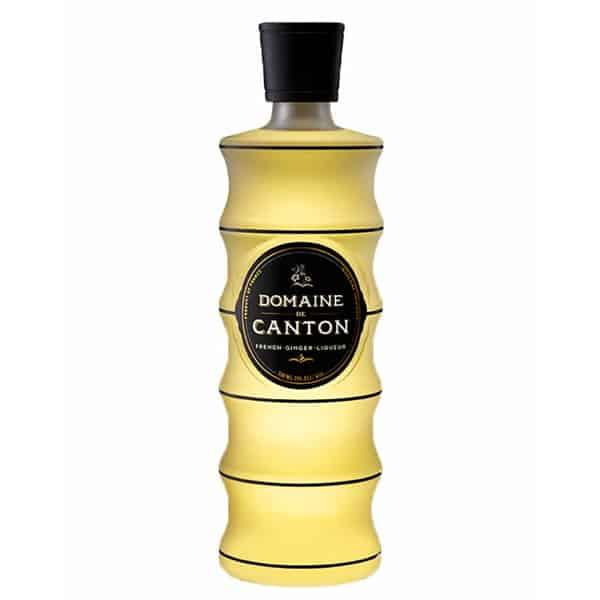 Domaine de Canton ginger liqueur bottle with bamboo-inspired yellow design on white background